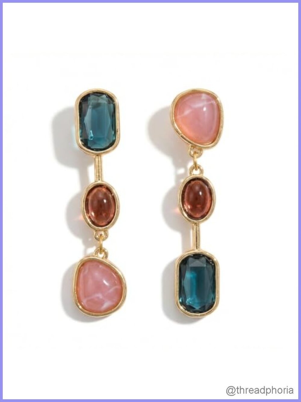 3 Layer Synthetic Stone Dangle Earrings for Women Gold Tone Alloy